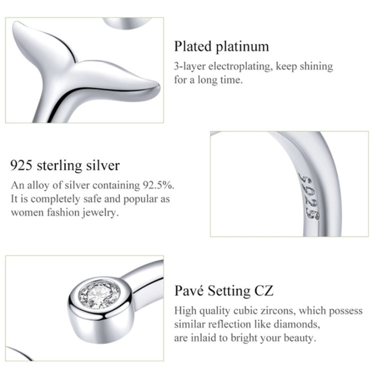 S925 Sterling Silver Fishtail Ring Platinum-plated Opening Simple Temperament Ring