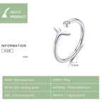 S925 Sterling Silver Fishtail Ring Platinum-plated Opening Simple Temperament Ring