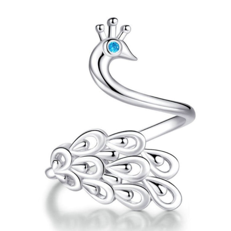 S925 Sterling Silver Peacock White Gold Plated Open Ring