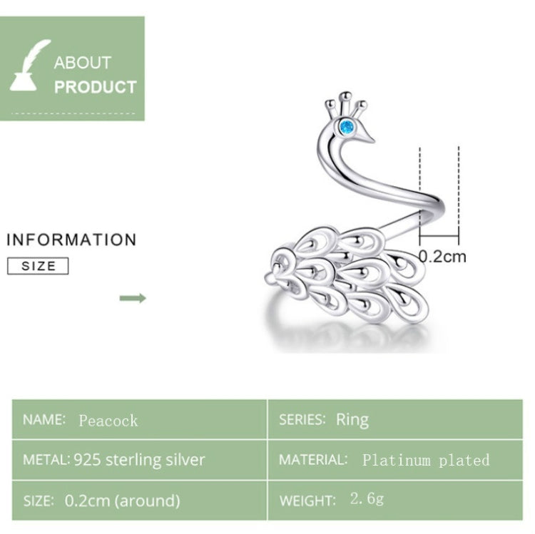 S925 Sterling Silver Peacock White Gold Plated Open Ring