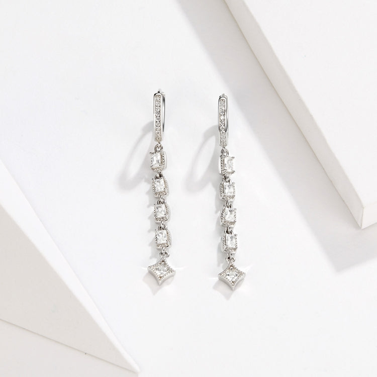 Zircon Earrings Long Sterling Silver S925 Platinum Plated Earrings