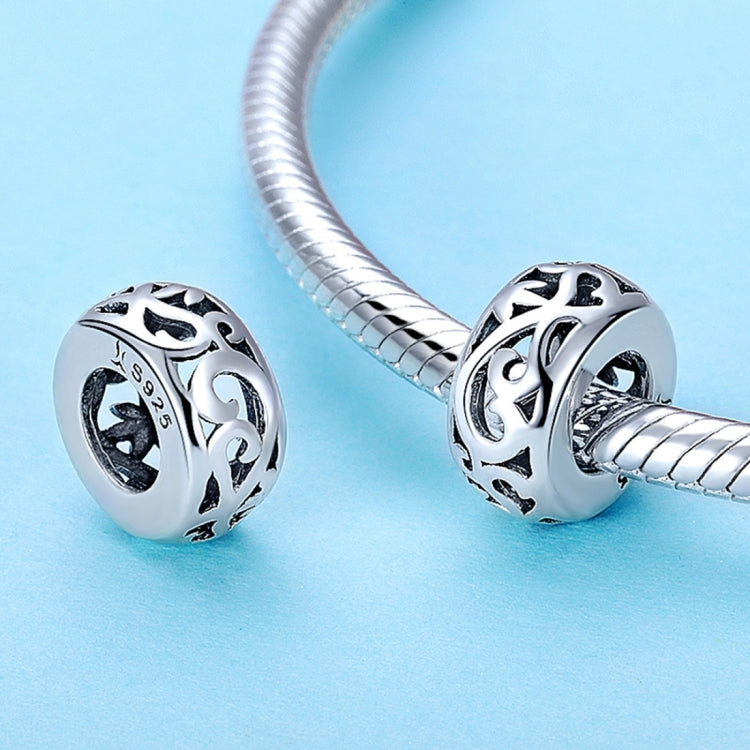 S925 Sterling Silver Vintage Curly Grass Pattern Love Heart-shaped Beads