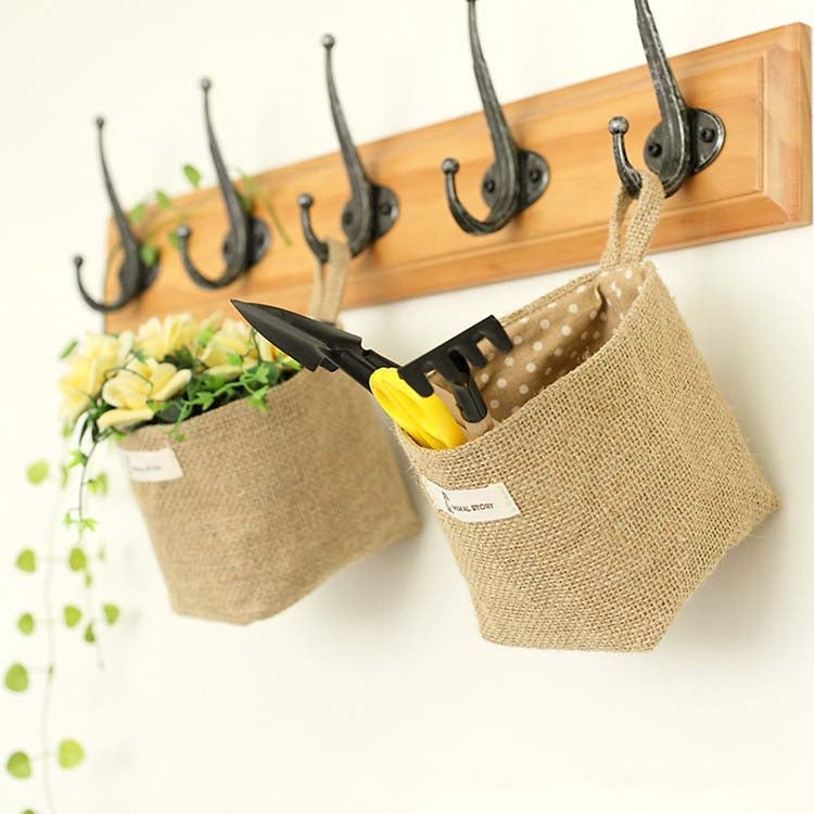 Cotton and Linen Cloth Art Flowerpot Small Sack Hanging Storage Basket — Red