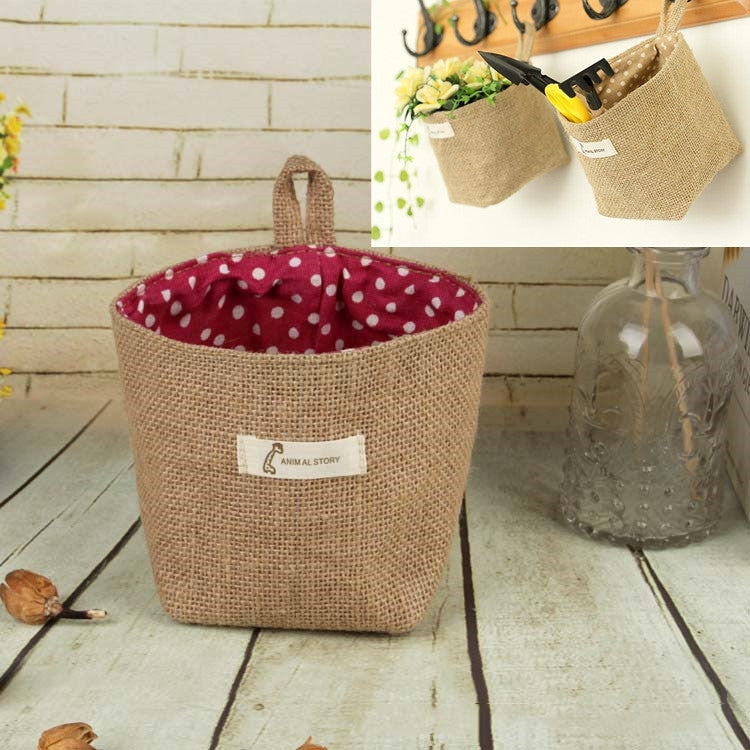 Cotton and Linen Cloth Art Flowerpot Small Sack Hanging Storage Basket — view 11