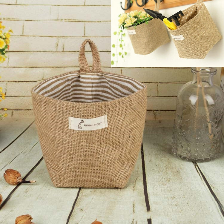 Cotton and Linen Cloth Art Flowerpot Small Sack Hanging Storage Basket — view 8