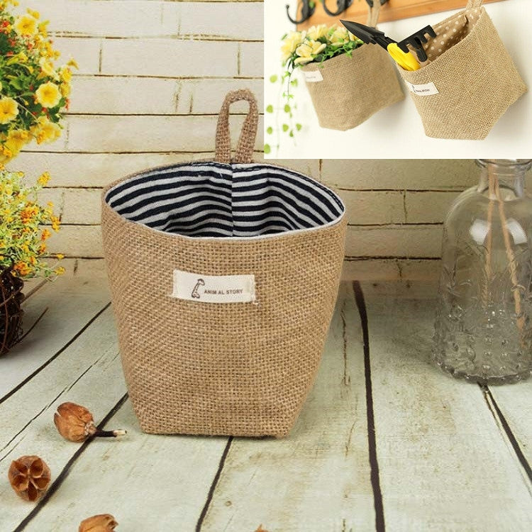Cotton and Linen Cloth Art Flowerpot Small Sack Hanging Storage Basket — view 10