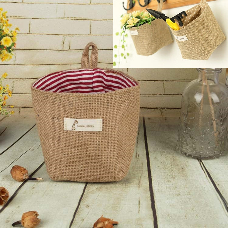 Cotton and Linen Cloth Art Flowerpot Small Sack Hanging Storage Basket — view 12