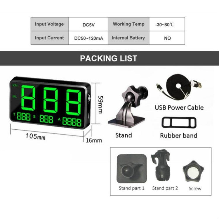 Kingneed C80 4.5inch HUD Car Head-up Display GPS Speed Meter Overspeed Alarm Mileage Altitude Clock