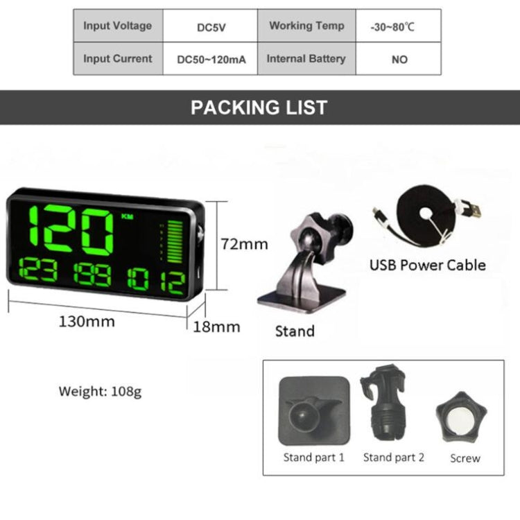 Kingneed C90 5.5inch HUD Car Head-up Display GPS Car Universal Mileage Speed Meter Speeding Alarm / GPS Satellite Speed Measurement
