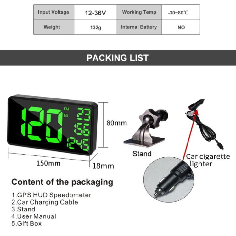 C1090 6.2 inch HUD Car Head-up Display GPS Car Universal Mileage Speed Meter Speeding Alarm / GPS Satellite Speed Measurement
