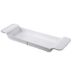 Retractable Drain Bathtub Rack Bathroom Plastic Soaking Tub Rack Bathtub Shower Storage Rack — White+Gray
