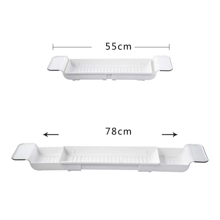 Retractable Drain Bathtub Rack Bathroom Plastic Soaking Tub Rack Bathtub Shower Storage Rack — White+Gray