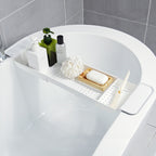 Retractable Drain Bathtub Rack Bathroom Plastic Soaking Tub Rack Bathtub Shower Storage Rack — view 6