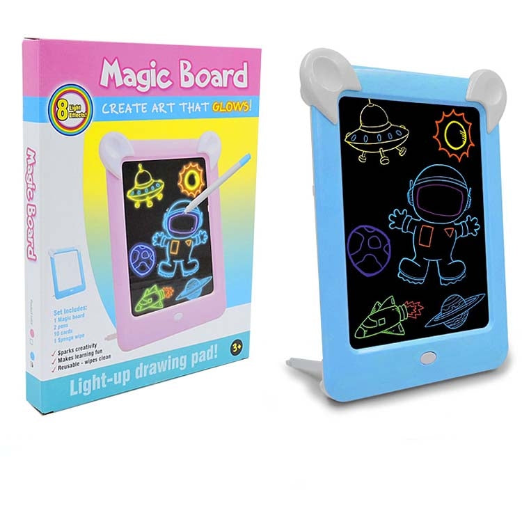 LED Luminous Drawing Board Electronic Fluorescent Writing Board Children Light Painting Message Board — Blue
