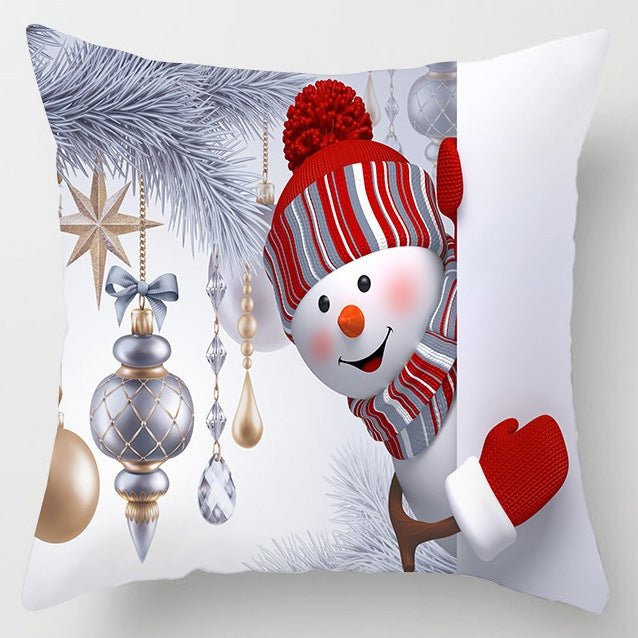 Christmas Peach Skin Sofa Pillowcase Cartoon Living Room Bedroom Pillowcase Without Pillow Core — Snowman 2
