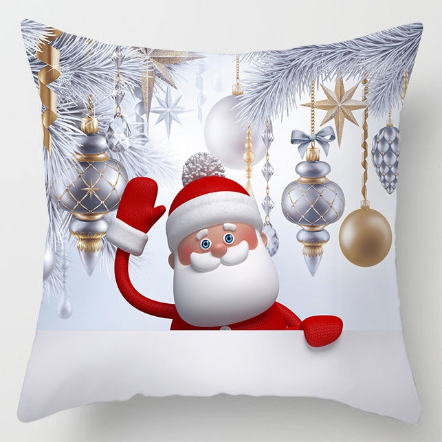 Christmas Peach Skin Sofa Pillowcase Cartoon Living Room Bedroom Pillowcase Without Pillow Core — Snowman 4