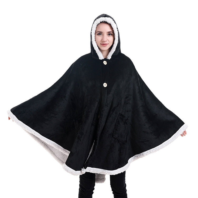 Flannel Solid Color Soft and Warm Shawl Blanket — Black