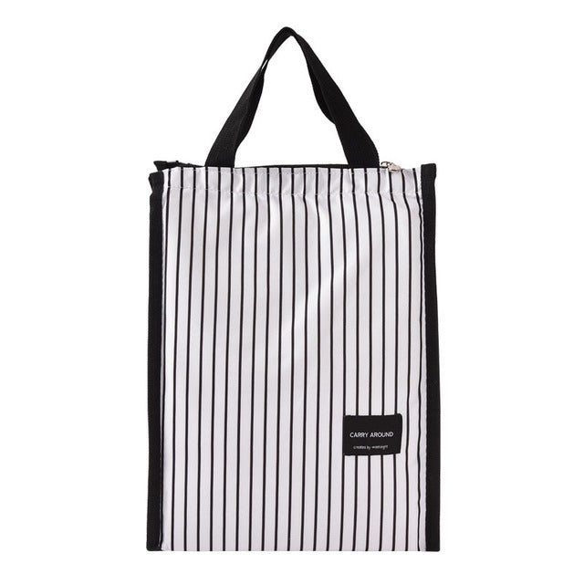 Black White Stripes Portable Thermal Lunch Bags for Women Kids Men Food Picnic Cooler Box Insulated Tote Bag Storage Container — view 7