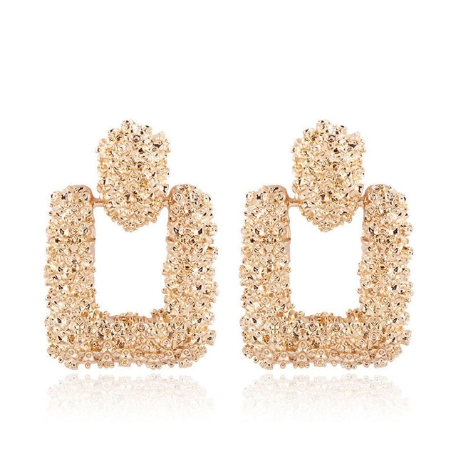 Vintage Earrings for Women Gold Color Geometric Statement Earring Texture Metal Drop Earing Hanging Fashion Jewelry