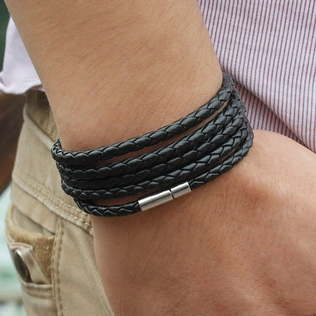Couple Leather Bracelet Men Charm Vintage Black Bracelet