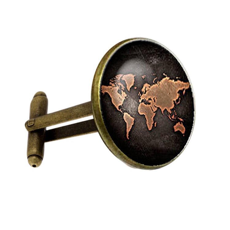 2 PCS World Map Pattern Cufflinks Antique Retro Bronze Cufflinks — Silver