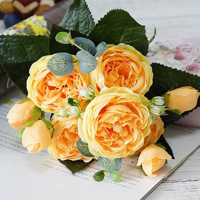 5 PCS Artificial Rose Flowers Small Bouquet Flores Home Party Wedding Fake Flower Decoration
