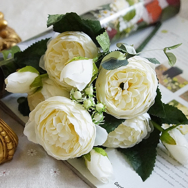 5 PCS Artificial Rose Flowers Small Bouquet Flores Home Party Wedding Fake Flower Decoration