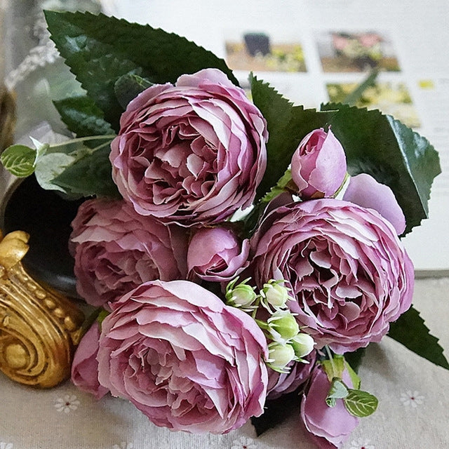 5 PCS Artificial Rose Flowers Small Bouquet Flores Home Party Wedding Fake Flower Decoration