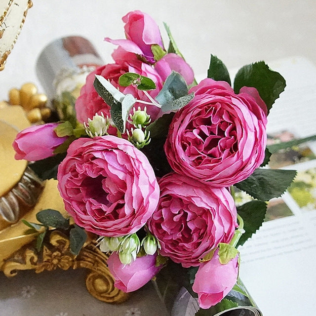 5 PCS Artificial Rose Flowers Small Bouquet Flores Home Party Wedding Fake Flower Decoration