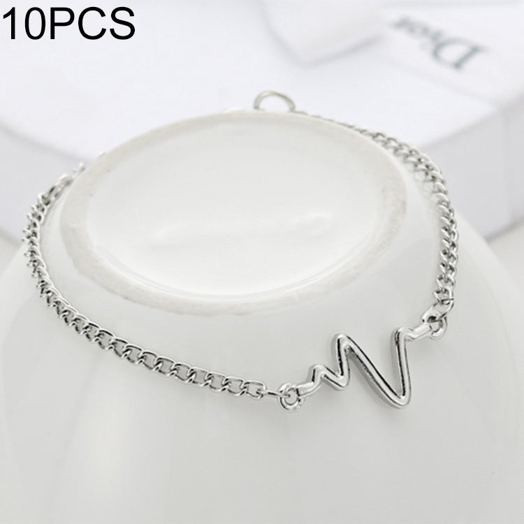 10 PCS Simple Personality Bileklik Ecg Figure Lightning Bracelet Couple Heartbeat Frequency Bracelet — view 6