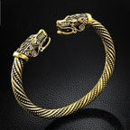 Men Wristband Cuff Wolf Head Viking Bracelet Jewelry Fashion Accessories — Antique Gold Plated