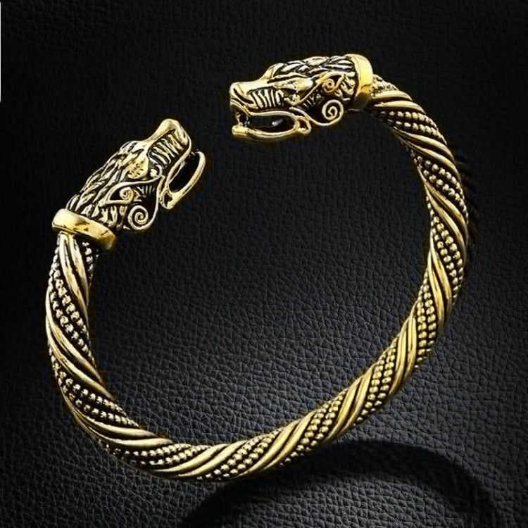 Men Wristband Cuff Wolf Head Viking Bracelet Jewelry Fashion Accessories — Antique Gold Plated