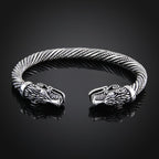 Men Wristband Cuff Wolf Head Viking Bracelet Jewelry Fashion Accessories — Antique Silver Plated