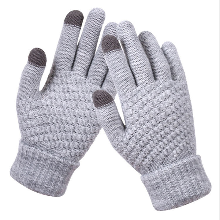 Winter Touch Screen Gloves Women Men Warm Stretch Knit Mittens Imitation Wool Thicken Full Finger Gloves — Kids Black