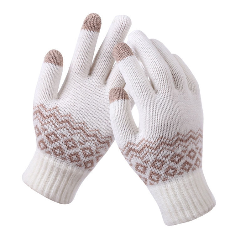 Winter Touch Screen Gloves Women Men Warm Stretch Knit Mittens Imitation Wool Thicken Full Finger Gloves — C-Blue