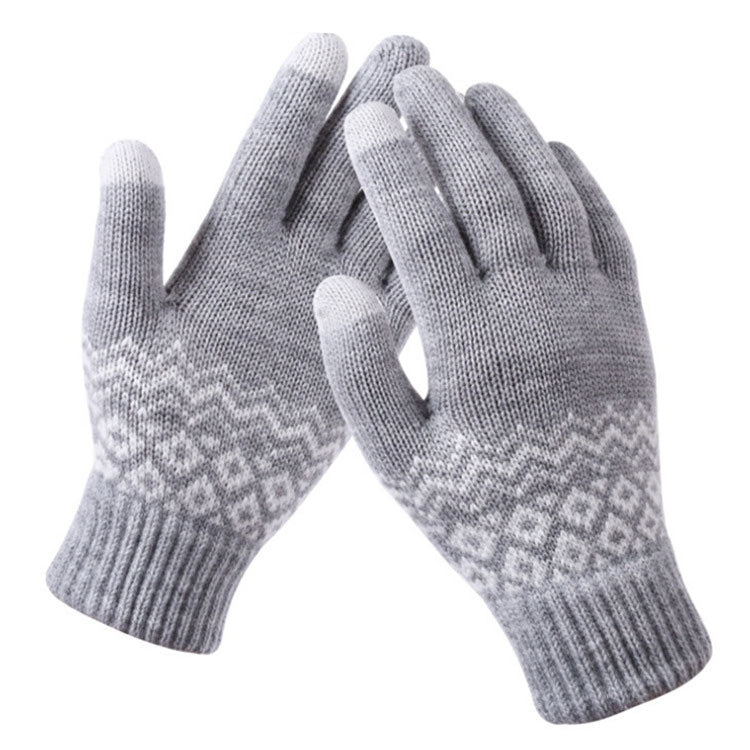 Winter Touch Screen Gloves Women Men Warm Stretch Knit Mittens Imitation Wool Thicken Full Finger Gloves — C-Purple