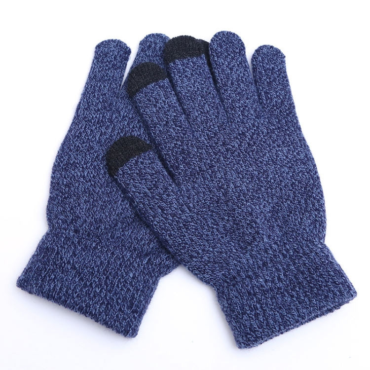 Winter Touch Screen Gloves Women Men Warm Stretch Knit Mittens Imitation Wool Thicken Full Finger Gloves — C-Grey