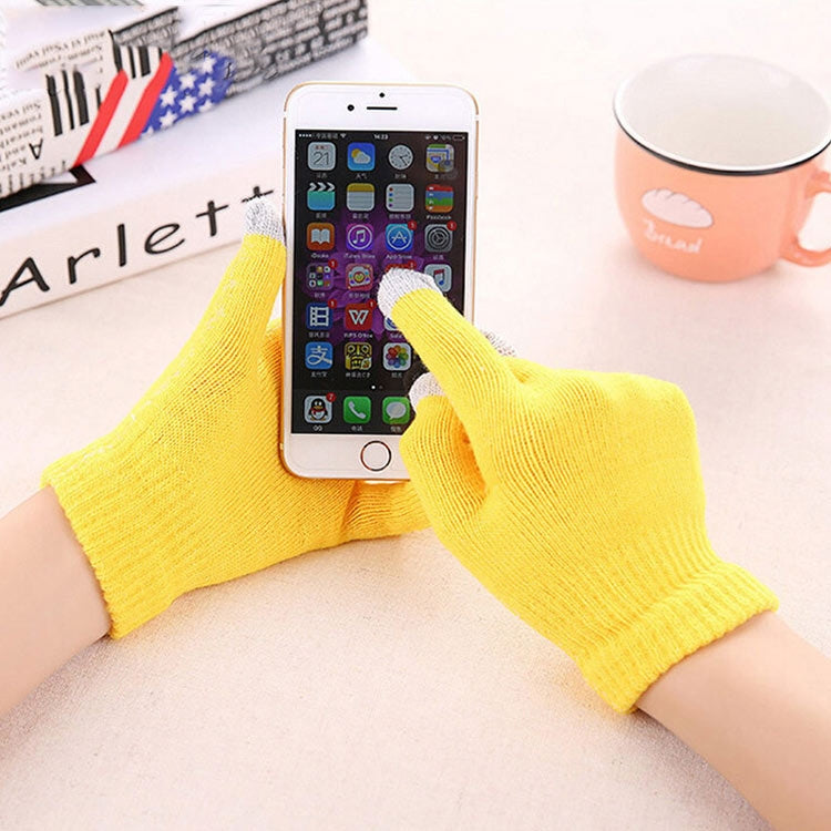 Winter Touch Screen Gloves Women Men Warm Stretch Knit Mittens Imitation Wool Thicken Full Finger Gloves — C-Red