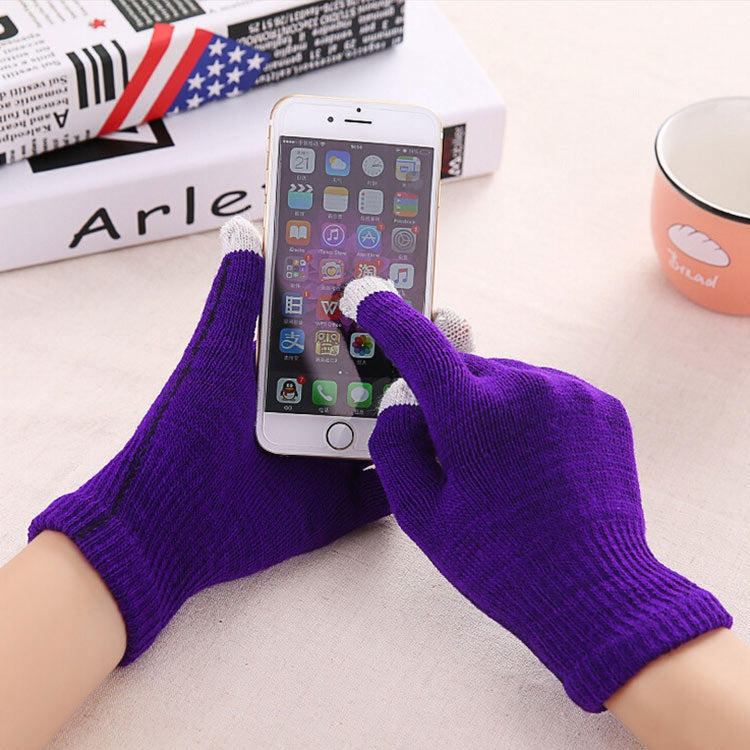 Winter Touch Screen Gloves Women Men Warm Stretch Knit Mittens Imitation Wool Thicken Full Finger Gloves — C-Navy Blue