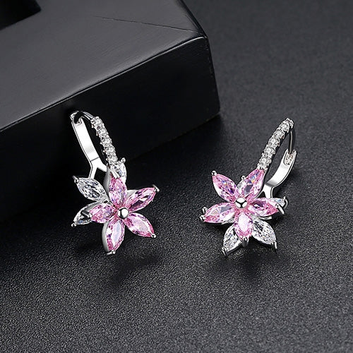 Cute Romantic Lovely Clear Stone Flower Shape Convenient Simple Stud Copper Cubic Zirconia Earrings — view 11
