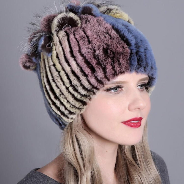 Rex Rabbit Fur Woven Female Models Leather Warm Thickening Colorful Knit Hat