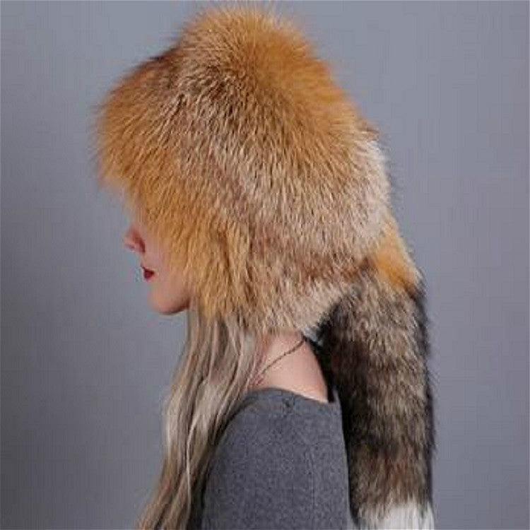 Ladies Winter Thick Warm Fur Bomber Hat with Tail