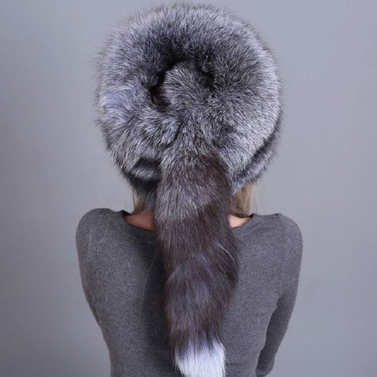 Ladies Winter Thick Warm Fur Bomber Hat with Tail