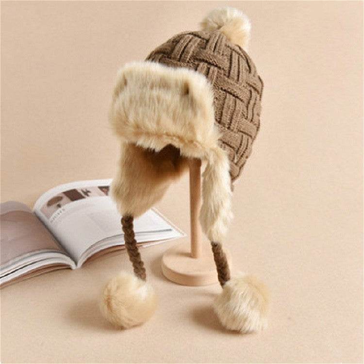 Winter Plus Velvet Knitted Wool Hat Bomber Cap Flight Hat