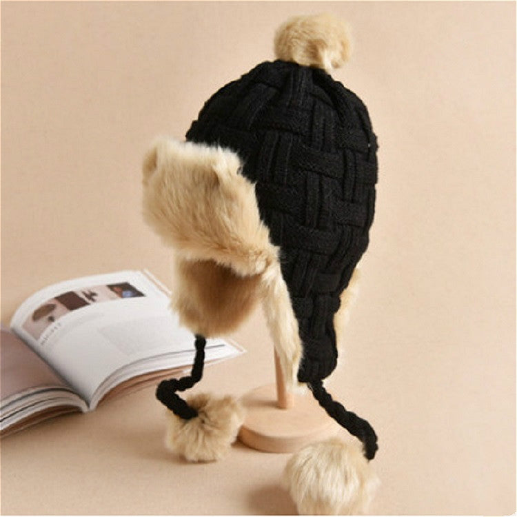 Winter Plus Velvet Knitted Wool Hat Bomber Cap Flight Hat