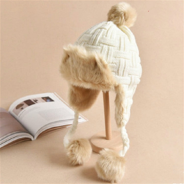 Winter Plus Velvet Knitted Wool Hat Bomber Cap Flight Hat