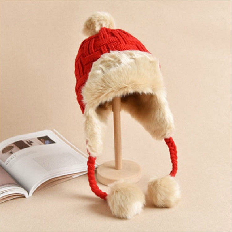 Winter Plus Velvet Knitted Wool Hat Bomber Cap Flight Hat