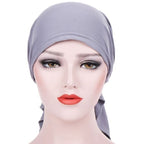 Curved Two Tail Wrap Cap Turban Hat — Black