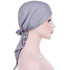 Curved Two Tail Wrap Cap Turban Hat — White