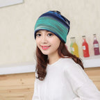 Striped Multifunctional Ear Protection Wrap Cap Stacking Cap